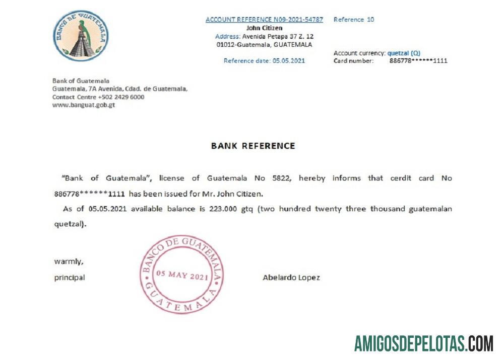 Referência do Banco da Guatemala da Guatemala exemplo